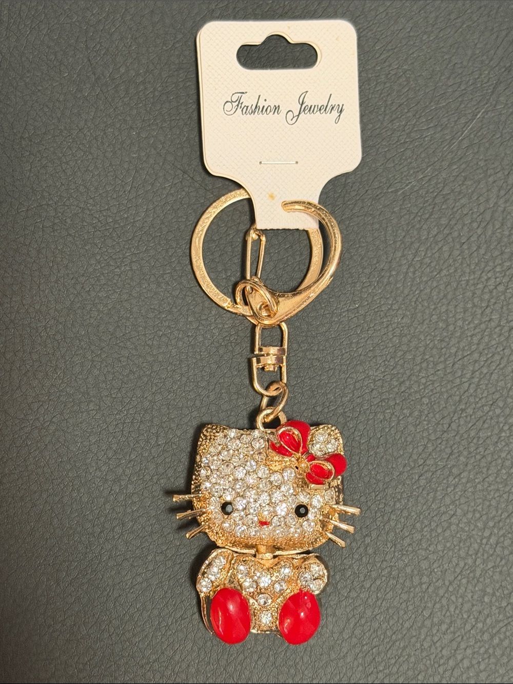 New Rhinestone Gold-tone Red Bow and Shoes Cat Kitty Keychain Charm